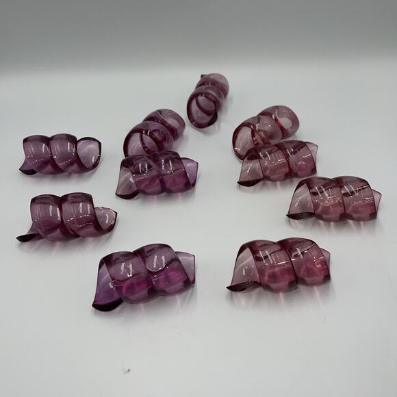 Set of 10 Mid-Century Purple Swirl Lucite Curl Napkin Rings Helix Twist - Picture 6 of 6